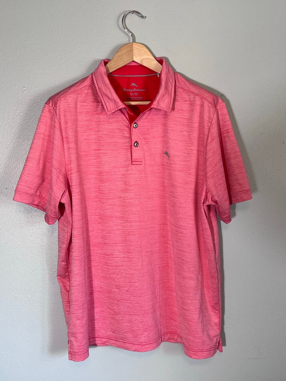 Tommy Bahama Salmon Pink XL Golf Polo Short Sleeve Shirt Wedding Church Stretch